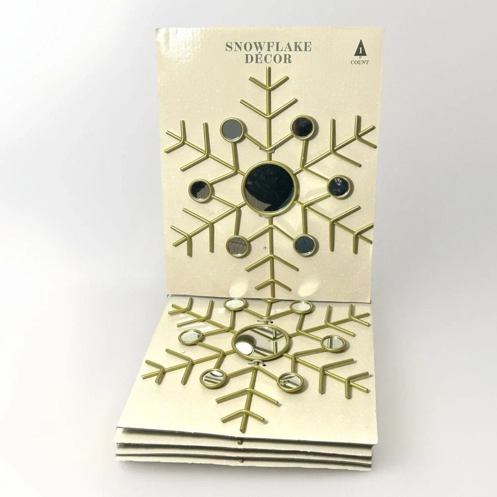 Gold Snowflake Winter Decor Mirrors Christmas Holiday Festive Wall Art Set of 5